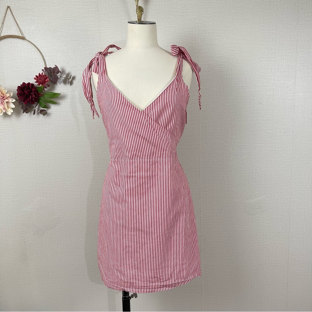 FARROW Womens Red White Stripe with Tie Bow Straps Cotton Mini Dress size Medium